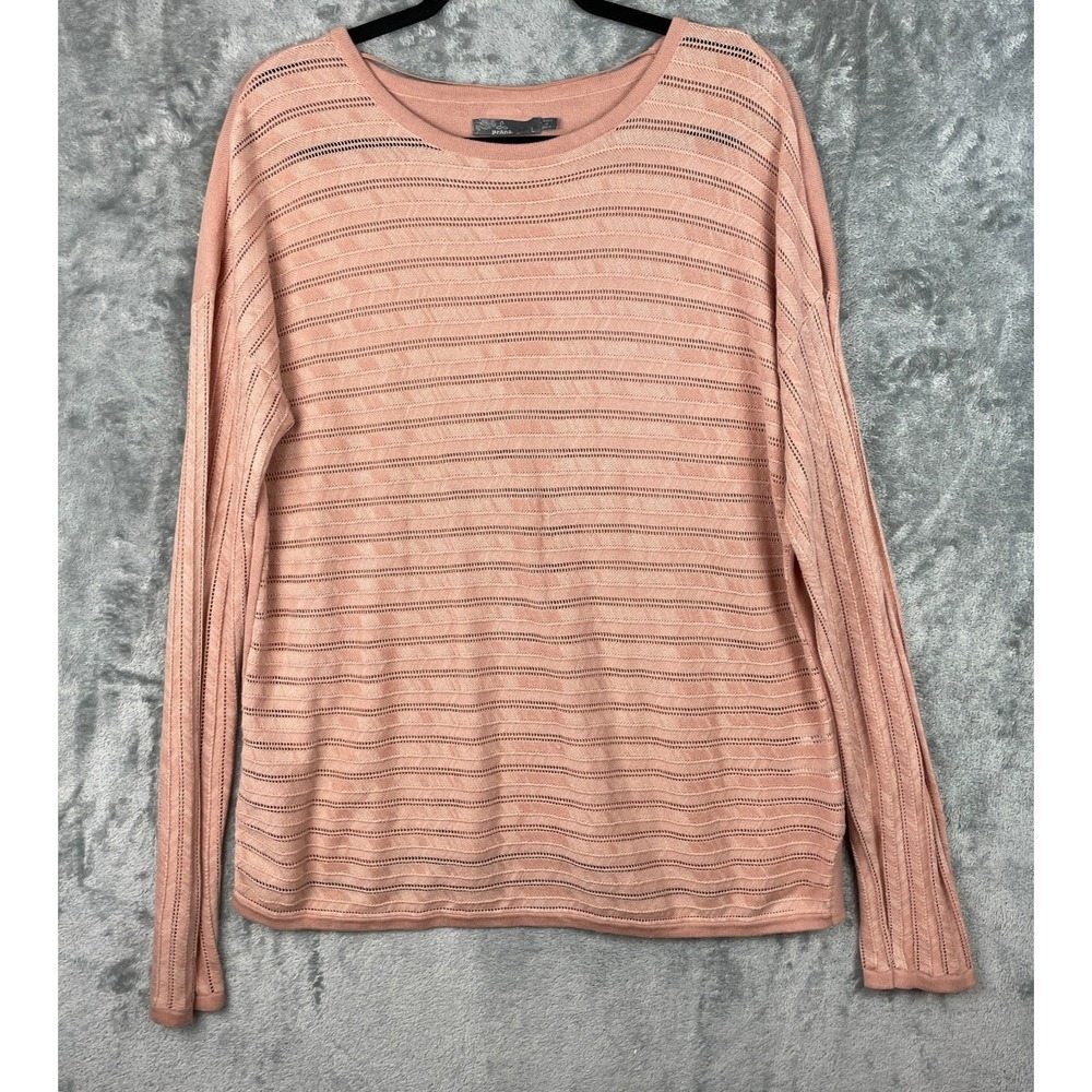 Prana Sweater Womens Large Pink Organic Cotton Knit Pullover Beachy Lightweight